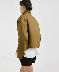 Mango Women's Funnel-Neck Linen Trench Coat
