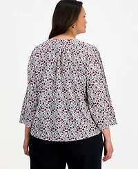Style & Co Plus Floral-Print Pintuck Bell-Sleeve Blouse, Macy's Exclusive