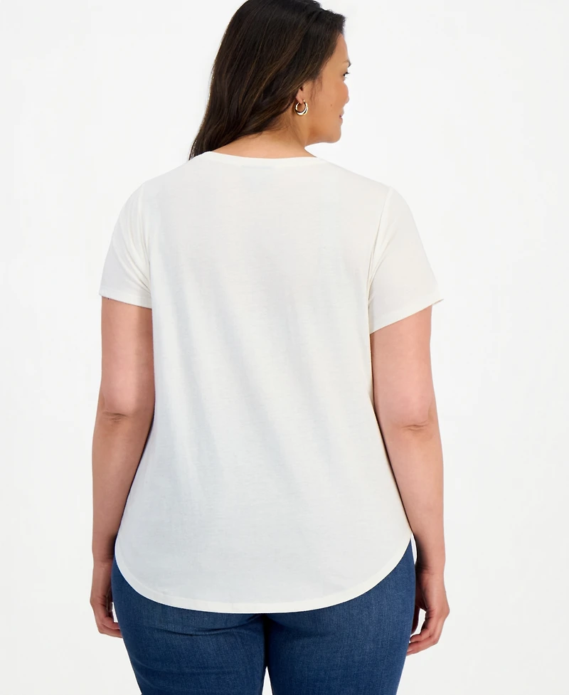 Style & Co Plus Perfect Floral-Print Curved-Hem T-Shirt, Macy's Exclusive