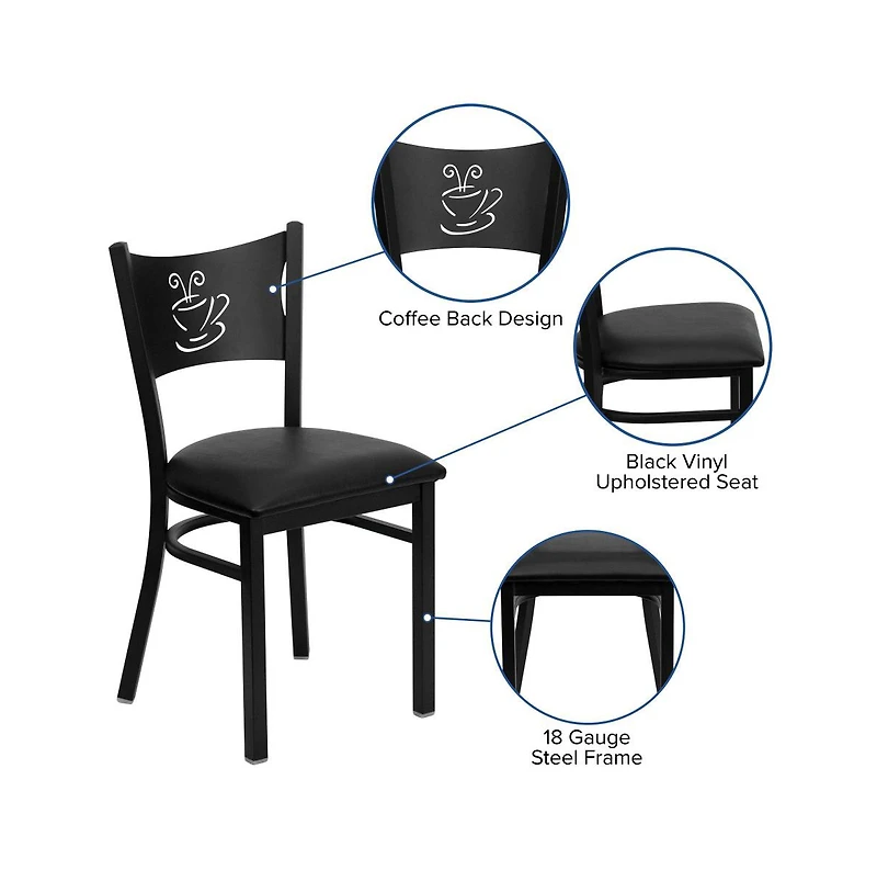Emma+Oliver Coffee Back Metal Restaurant Dining Chair