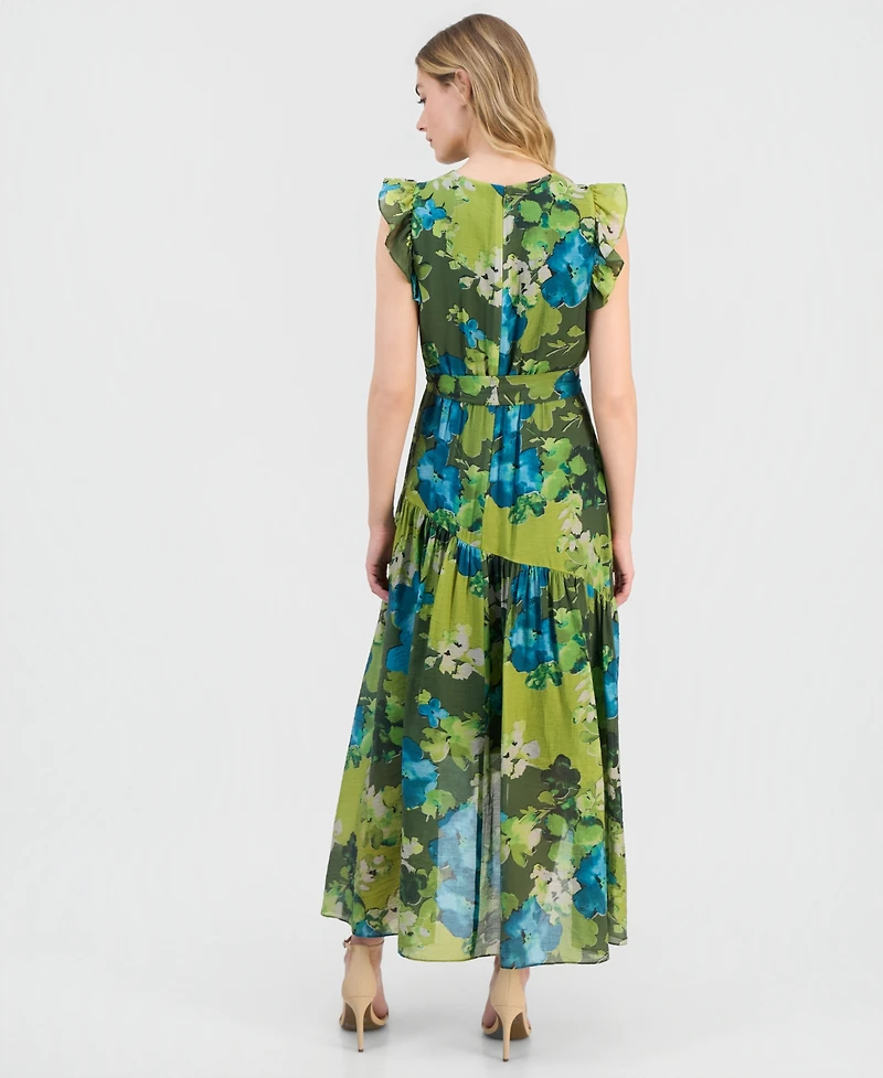 Anne Klein Women's Floral-Print Chiffon Tie-Waist Midi Dress