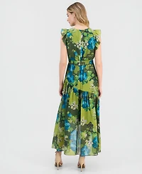 Anne Klein Women's Floral-Print Chiffon Tie-Waist Midi Dress