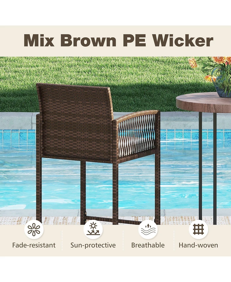 Sugift Set of 2 Outdoor Wicker Bar Height Patio Chairs with Cushions