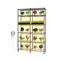 Sugift 6 Tier Double Row Plant Shelf with Grow Light Tall Indoor