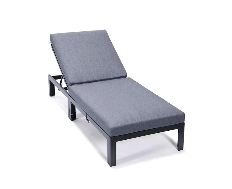 LeisureMod Chelsea Patio Chaise Lounge Chair Set of 2 in Black Aluminum 4-Position Adjustable Reclining Outdoor Sun Lounger for Pool Rust-Proof Frame