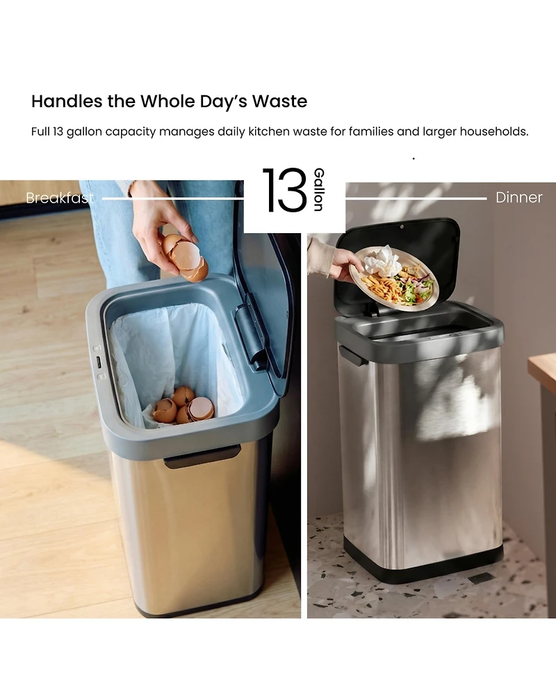 Home Zone Living Gallon Sensor Kitchen Trash Can with Motion Sensor Lid and Touch Controls, Stainless Steel