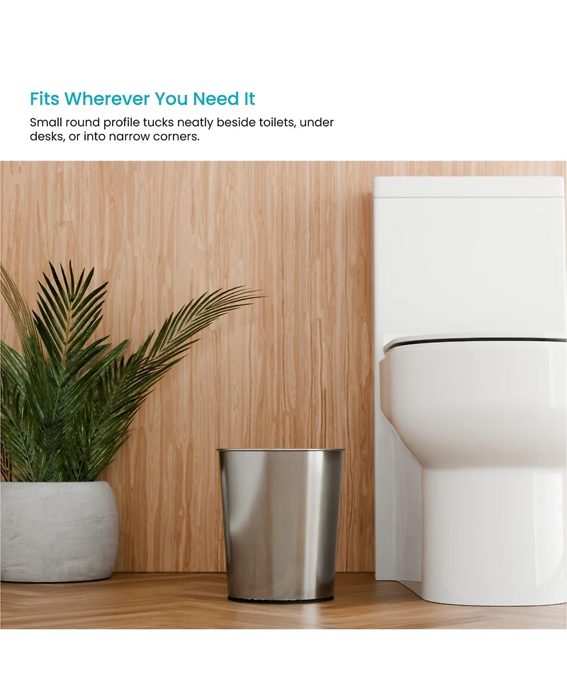 Home Zone Living Gallon Round Open Top Wastebasket, Stainless Steel, Silver, 2 Pack with Trash Bags