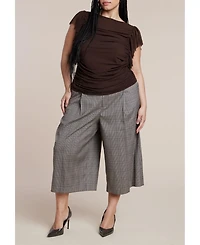 Eloquii Women's Plus Shirred Mesh Top With Shoulder Flounces