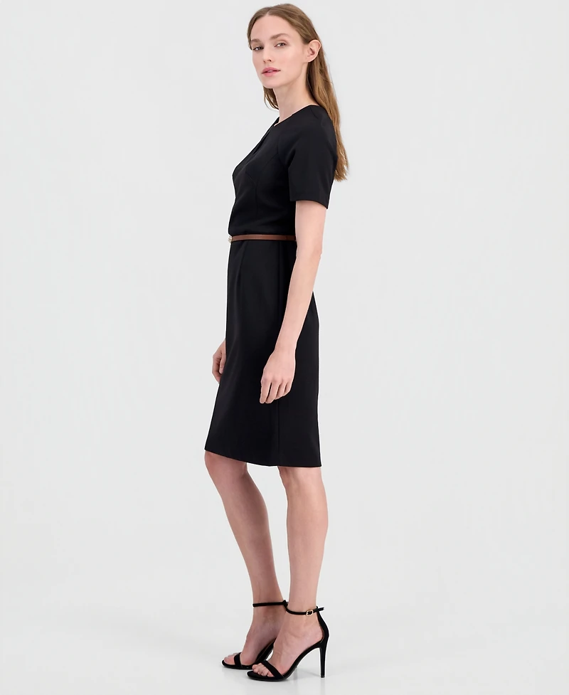 Anne Klein Women's Belted Scuba Crepe Sheath Dress