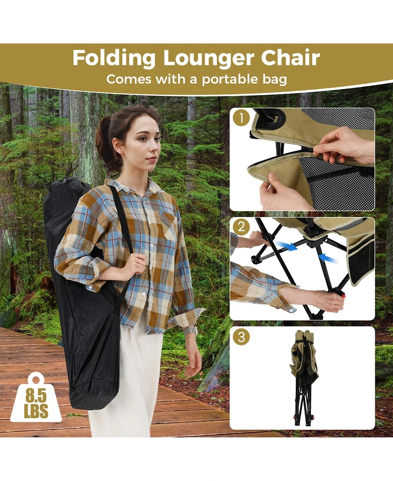 Gymax Camping Lounge Chair w/Detachable Footrest and 4-position Backrest Carrying Bag