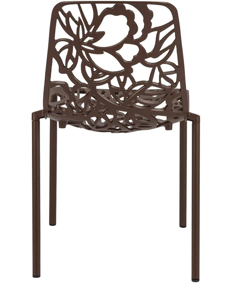 LeisureMod Devon Patio Dining Chair Set of 2 Aluminum Stackable Design Side Chair, Weather Resistant Metal Uv Protected