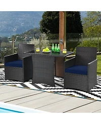 3PCS Patio Rattan Furniture Set Cushion Sofa Armrest Garden Deck