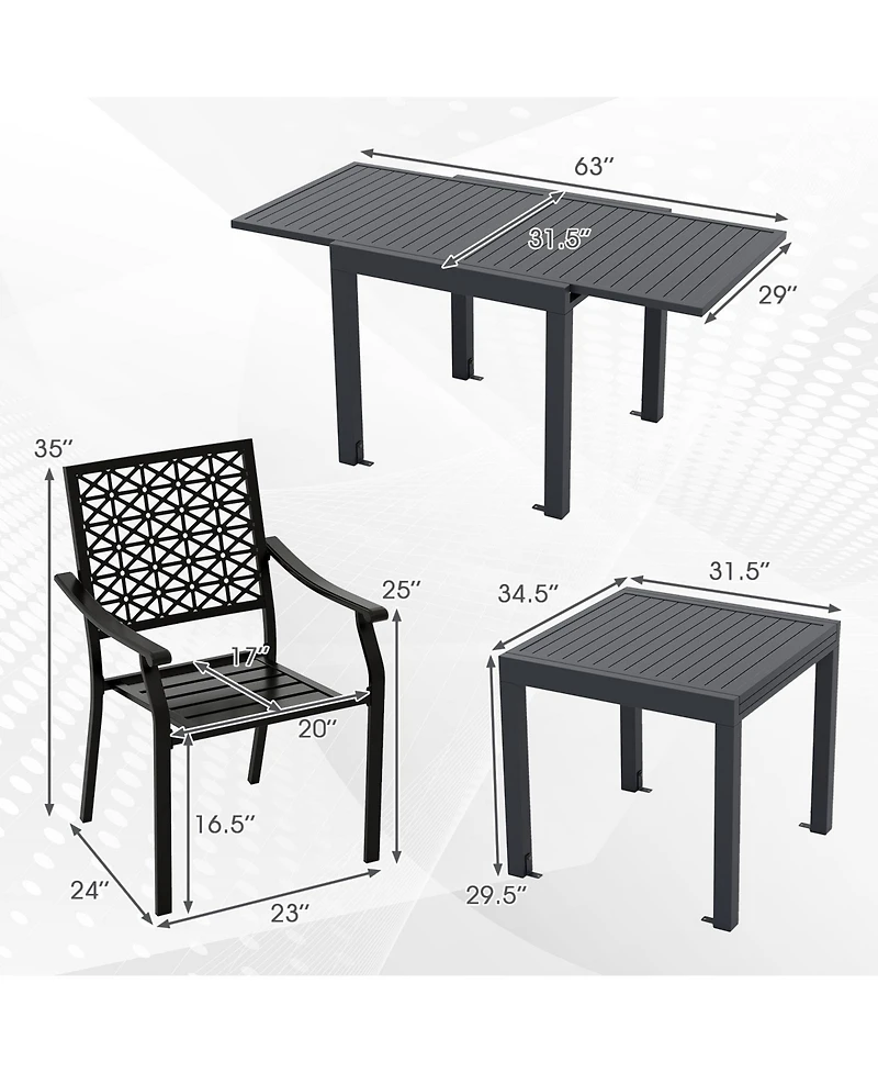 Gymax 7PCS Expandable Outdoor Dining Set w/Slatted Tabletop and Seats for Deck Garden