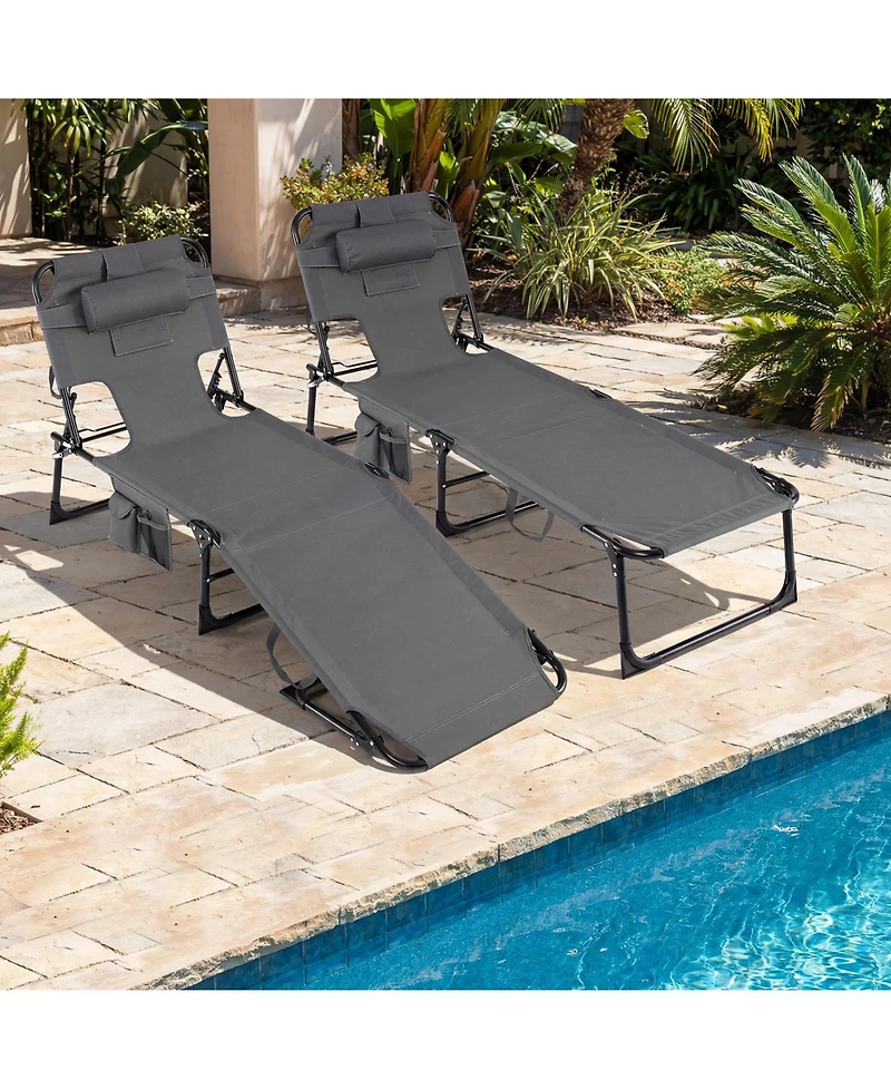 Gymax 2PCS Tanning Chair Portable Chaise Lounge Chair with 4-Position Adjustable Backrest