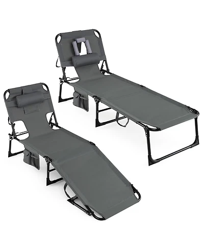Gymax 2PCS Tanning Chair Portable Chaise Lounge Chair with 4-Position Adjustable Backrest