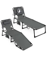 Gymax 2PCS Tanning Chair Portable Chaise Lounge Chair with 4-Position Adjustable Backrest