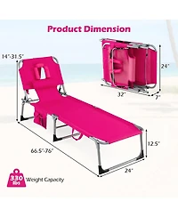 Gymax Set of 2 Tanning Chair with Face and Arm Holes Folding Chaise Lounge Beach Chair w/ Adjustable Backrest