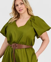 Anne Klein Plus-Size Sateen V-Neck Midi Dress