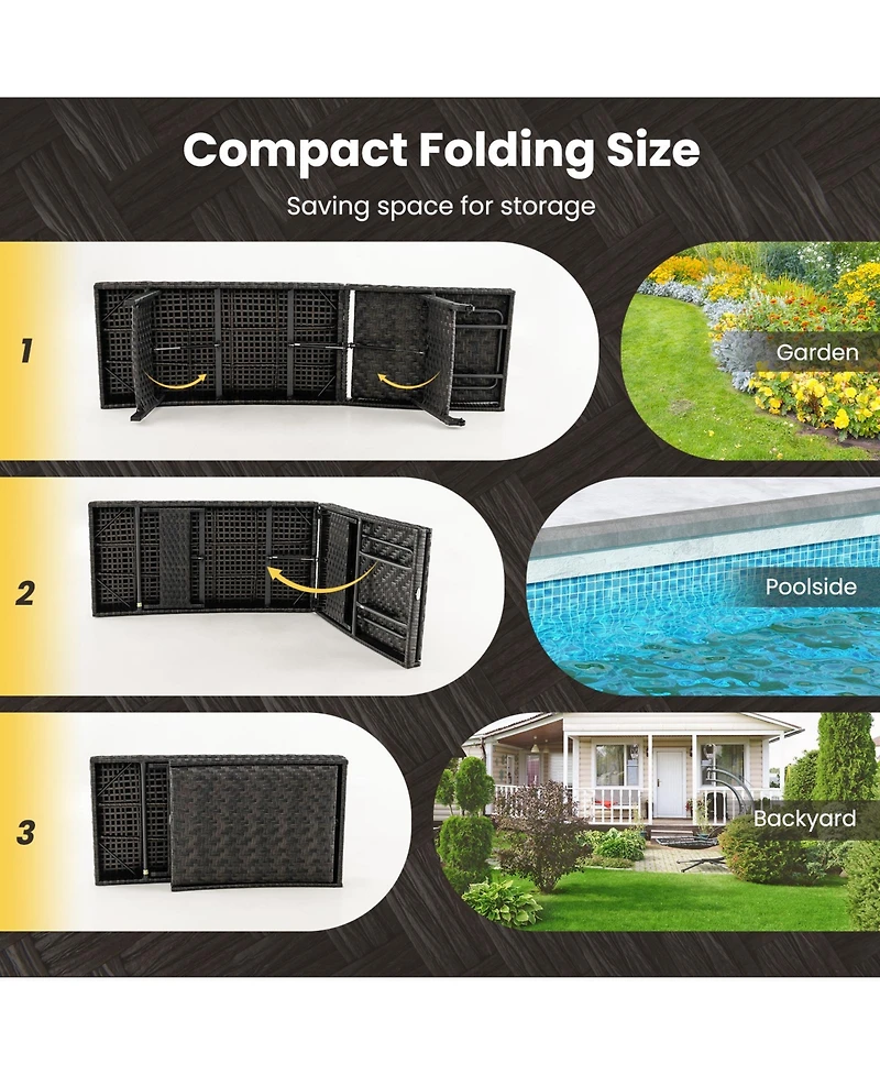 Gymax Folding Rattan Weather Resistant Chaise Lounge Chair Adjustable Recliner Quick Dry Foam