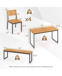 Sugift 6-Piece Acacia Wood Patio Dining Set with Bench and 2 in Umbrella Hole
