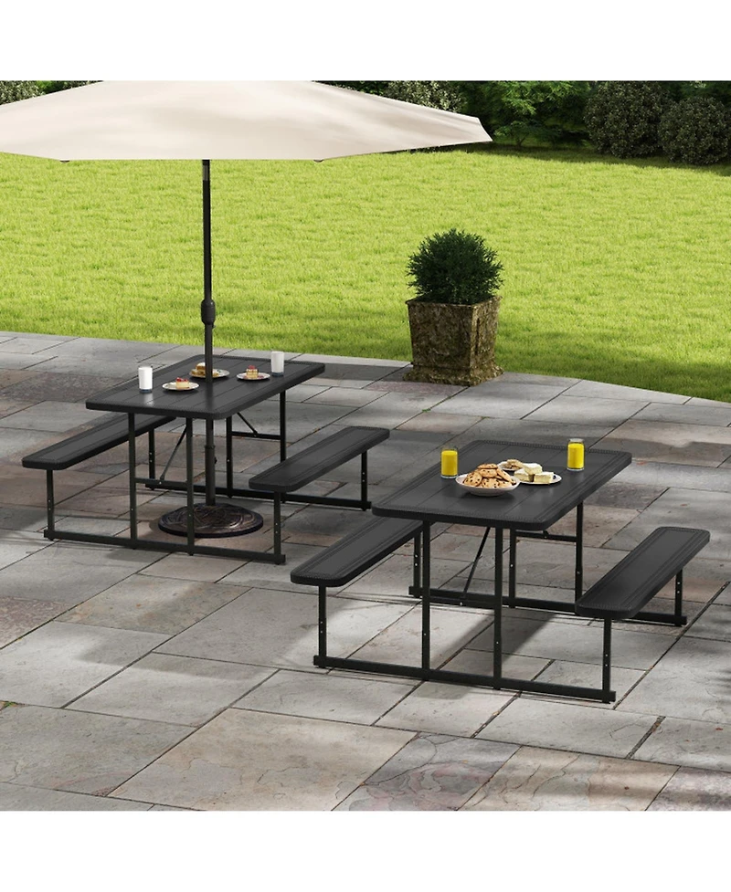 Sugift Hdpe Outdoor Picnic Table Bench Set for 2-4 People with Umbrella Hole