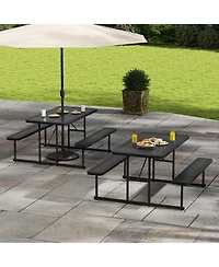 Sugift Hdpe Outdoor Picnic Table Bench Set for 2-4 People with Umbrella Hole