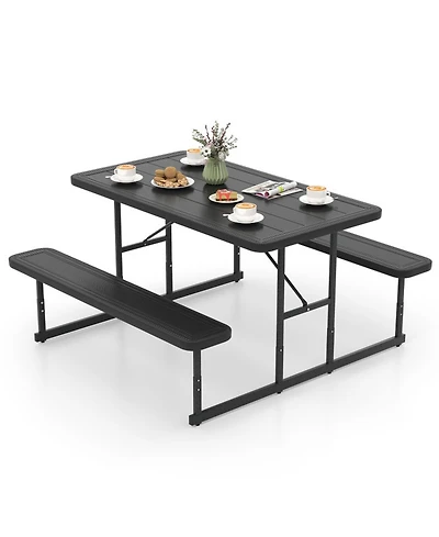 Sugift Hdpe Outdoor Picnic Table Bench Set for 2-4 People with Umbrella Hole