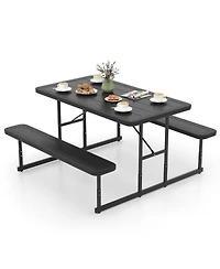 Sugift Hdpe Outdoor Picnic Table Bench Set for 2-4 People with Umbrella Hole