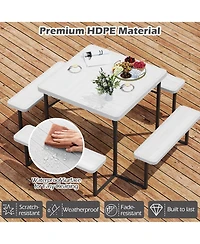Sugift Outdoor Square Picnic Table Bench Set for 4-8 People with Umbrella Hole