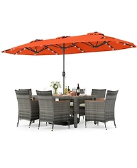 Sugift 8-Piece Outdoor Wicker Dining Furniture with Double-Sided Patio Umbrella