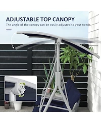 Outsunny 2 Person Porch Swing with Canopy, Table, Storage Console, Blue