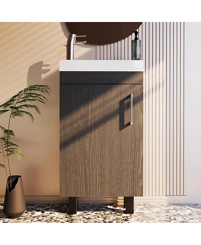 Sillysis Freestanding Bathroom Vanity with Ceramic Sink, Modern Space-Saving Storage Cabinet for Small Bathrooms