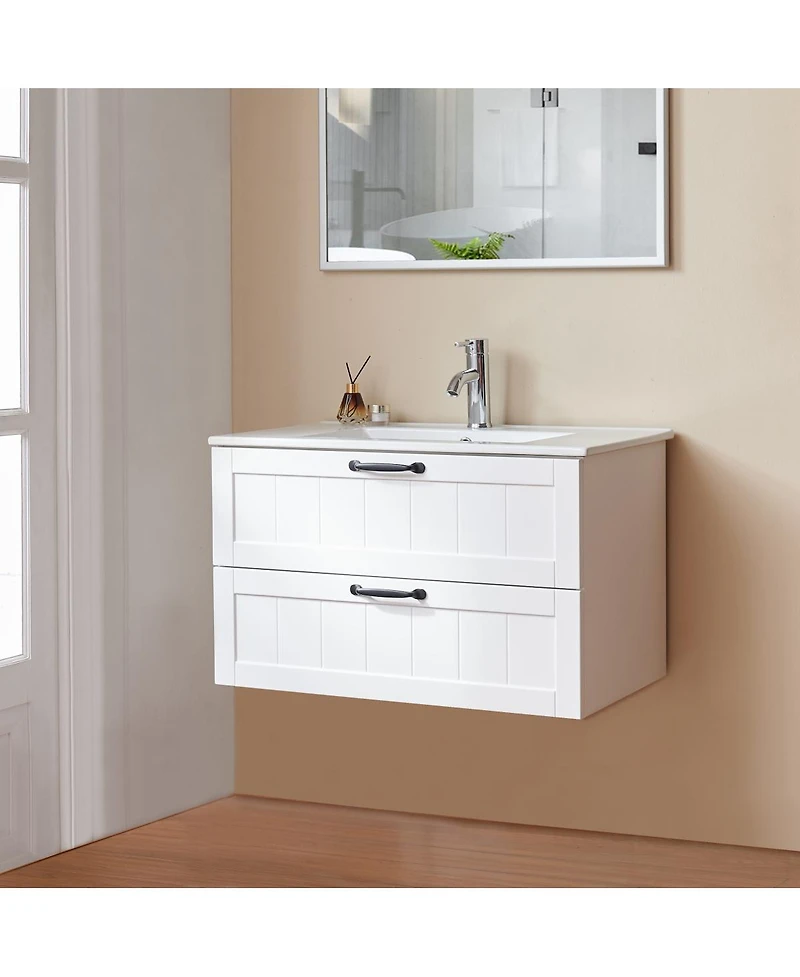 Sillysis Wall Mounted Bathroom Vanity with Sink, Solid Wood, Soft Close Drawers, Modern Small Bathroom Storage