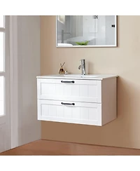 Sillysis Wall Mounted Bathroom Vanity with Sink, Solid Wood, Soft Close Drawers, Modern Small Bathroom Storage