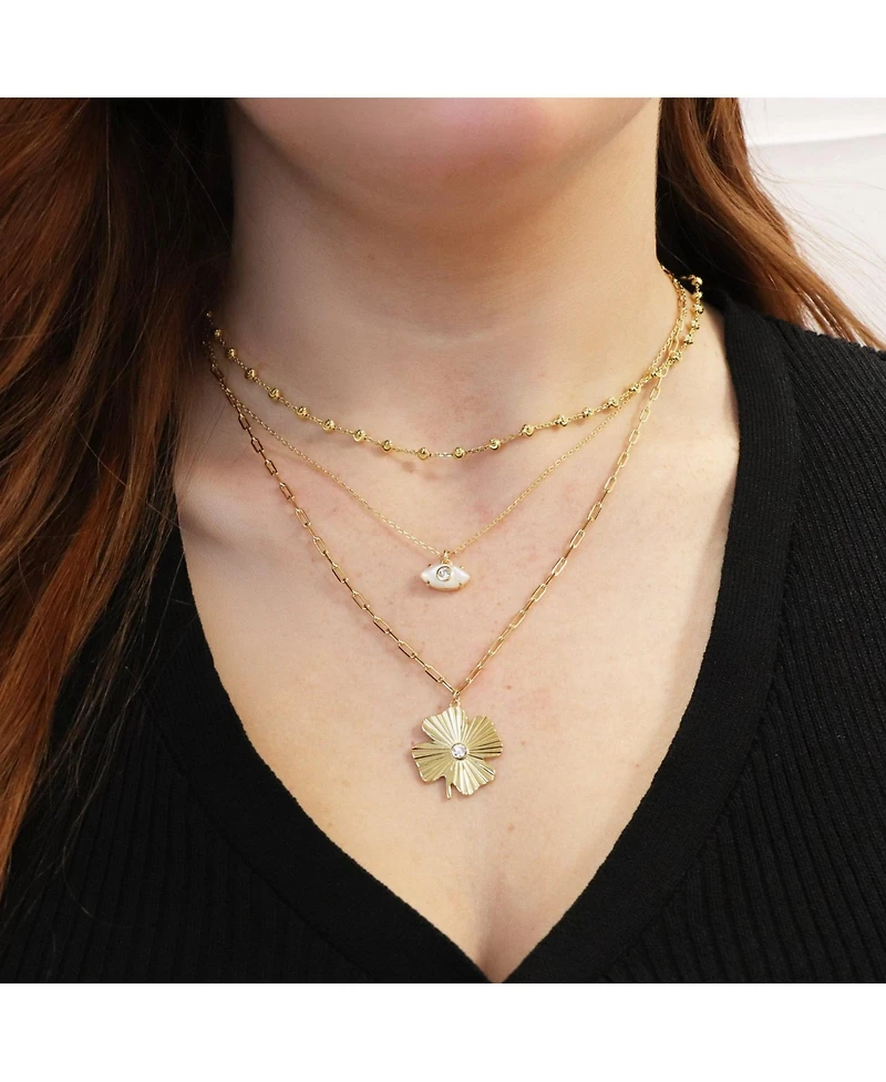 The Lovery Fluted Lucky Clover Paperclip Necklace 14K Gold-Plated Sterling Silver