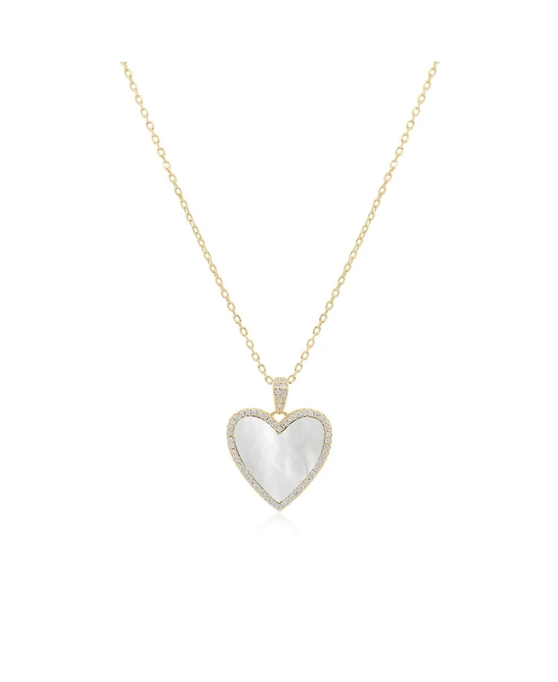 The Lovery Large Mother of Pearl Cz Halo Heart Necklace 14K Gold-Plated Sterling Silver