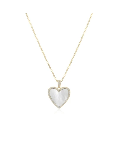 The Lovery Large Mother of Pearl Cz Halo Heart Necklace 14K Gold-Plated Sterling Silver