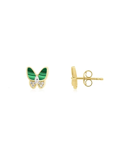 The Lovery Malachite Cz Butterfly Stud Earrings 14K Gold-Plated Sterling Silver