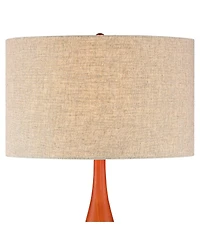 360 Lighting Rocco Modern Mid Century Table Lamps Tall Set of 2 White Ceramic Tan Fabric Drum Shade for Bedroom Living Room Bedside Nightstand