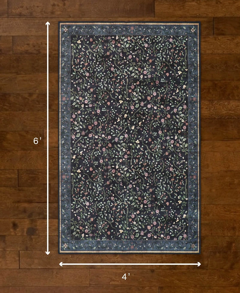 Hunter Eleanor Washable Non-Slip Printed Chenille Accent Rug