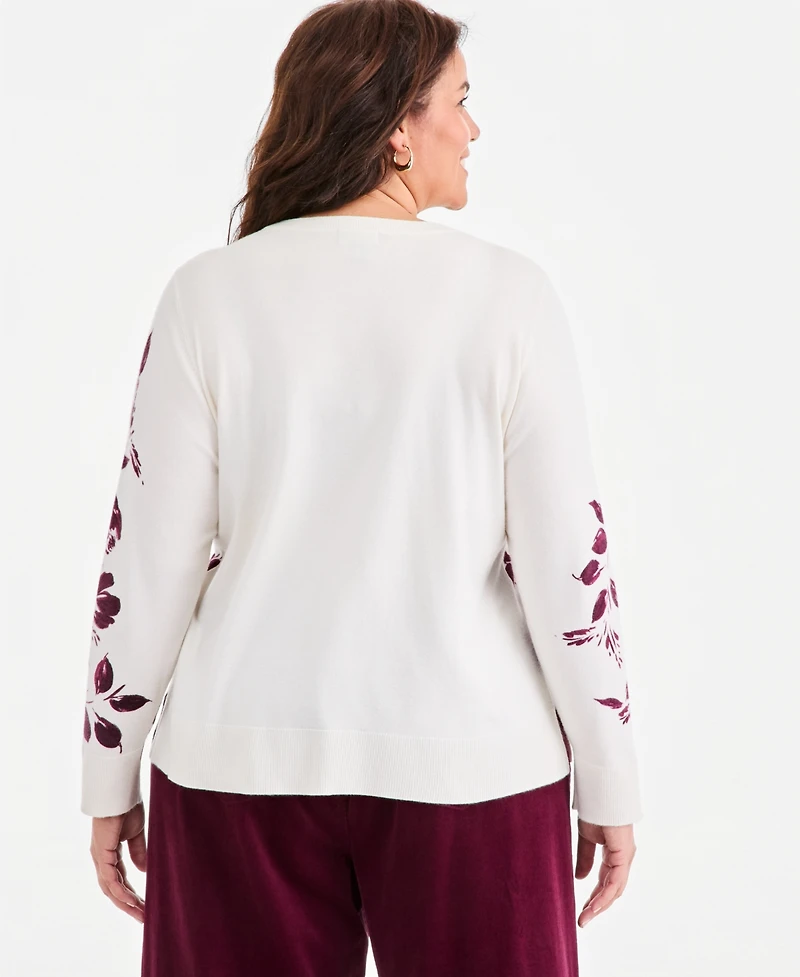 Style & Co Plus Floral Crewneck Long Sleeve Sweater, Macy's Exclusive