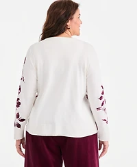 Style & Co Plus Floral Crewneck Long Sleeve Sweater, Macy's Exclusive