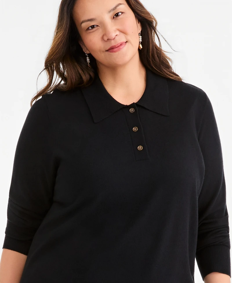 Style & Co Plus Long-Sleeve Polo Sweater, Macy's Exclusive