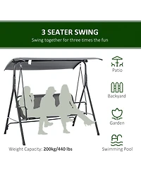Outsunny Outdoor Patio Swing Chair, Seats 3 Adults, Adjustable Sun Shade Canopy, Strong Steel Frame, Comfortable Rocker Bench, Grey