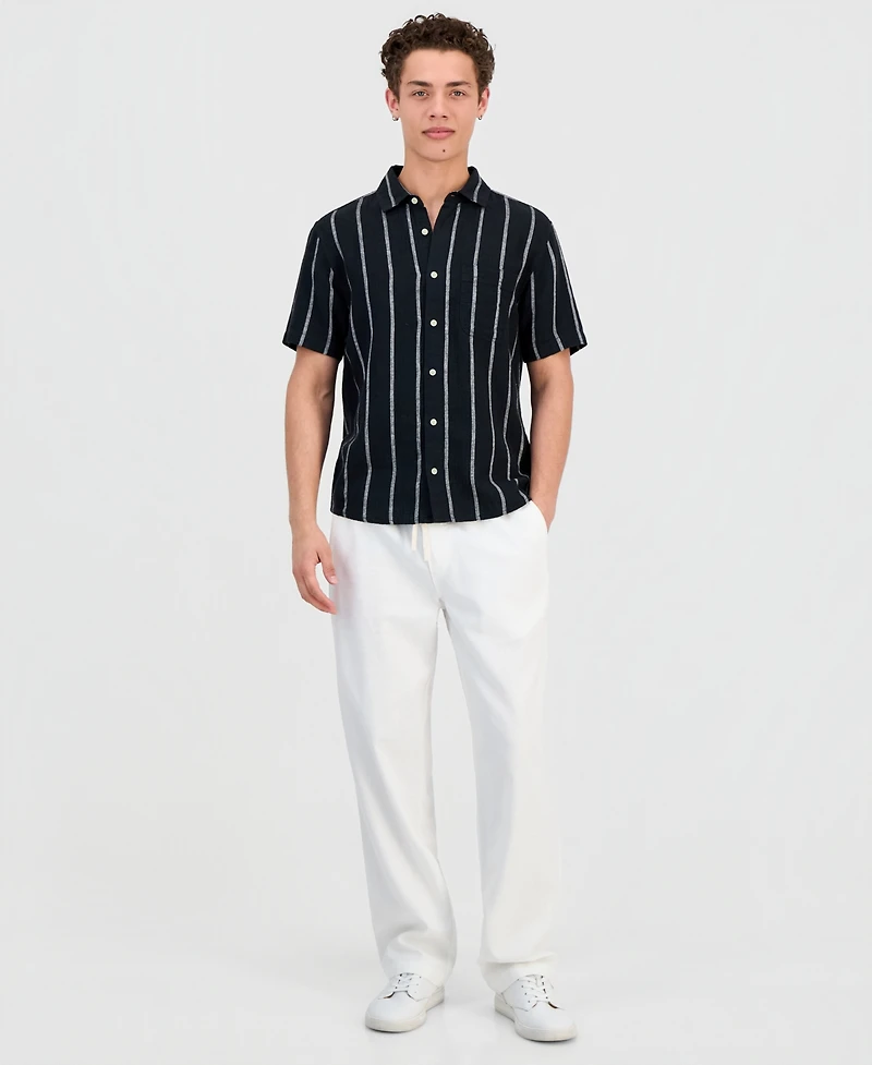 Sun + Stone Men's Striped Linen & Cotton Short-Sleeve Shirt, Macy's Exclusive