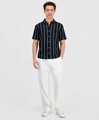 Sun + Stone Men's Striped Linen & Cotton Short-Sleeve Shirt, Macy's Exclusive