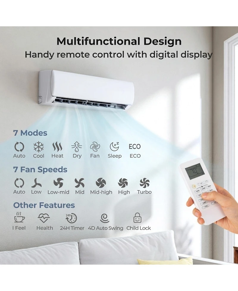 Vebreda 11500 Btu 208 230V Mini Split Air Conditioner and Heater Pump System