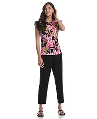 Rafaella Petite Tropical Print Ruffle Cap-Sleeve Top