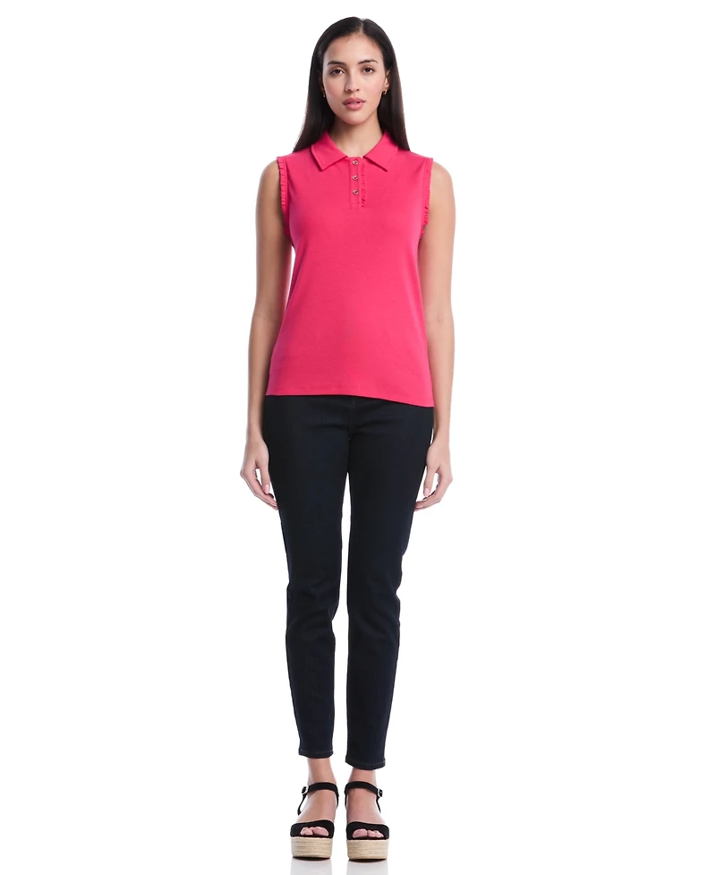 Rafaella Petite Ruffle Trim Sleeveless Polo Shirt
