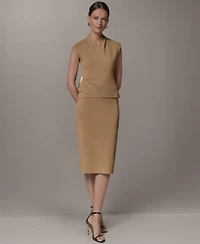 Donna Karan Womens Faux Wrap V Neck Sweater Pull On Sweater Skirt